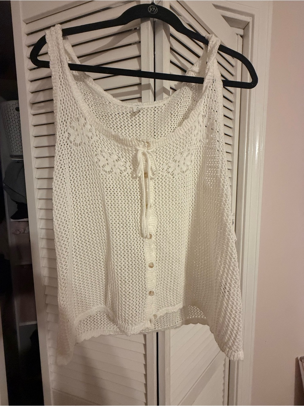 Old navy Cream Open-Knit Button Tank with Tie Neck
